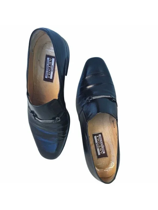 Star Artioli Vintage Handmade Italy Black Leather Horsebit Mens Loafers 9D - Picture 3 of 15